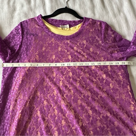 LOGO Lori Goldstein Tunic Womens Large Lace Sheer Overlay Tank Layered Top Boho - Picture 6 of 12